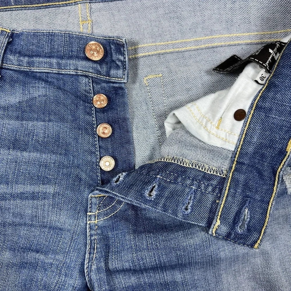 7 For All Mankind Josefina Skinny Boyfriend Jeans Womens 30 Blue Distressed USA - Picture 9 of 16